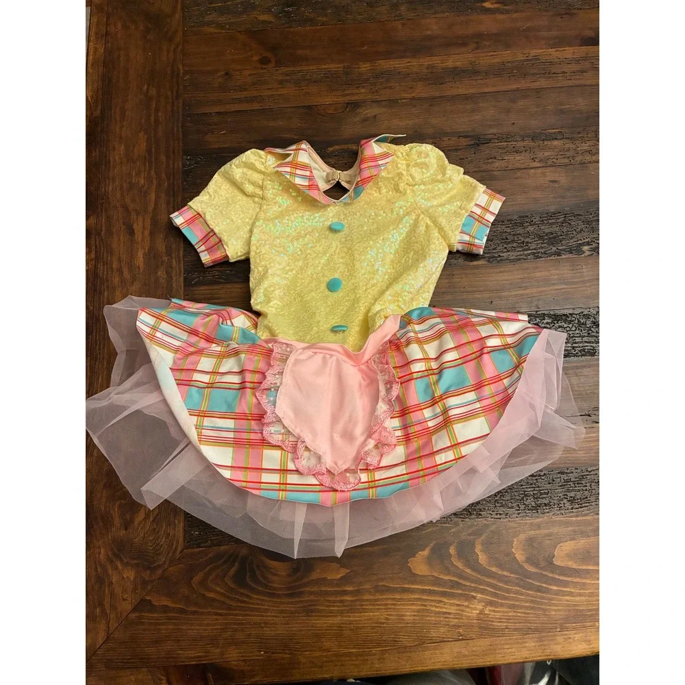 Revolution Dancewear 9 To 5 Sequin Dance Costume Plaid Tulle Skirt Medium Child